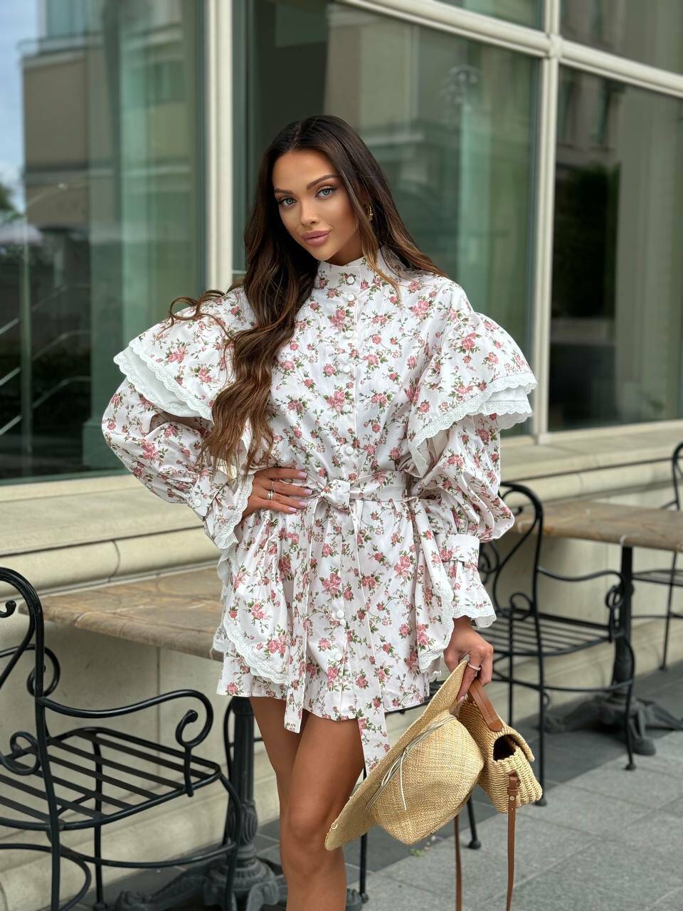 BOHO dress in the color of small pink roses