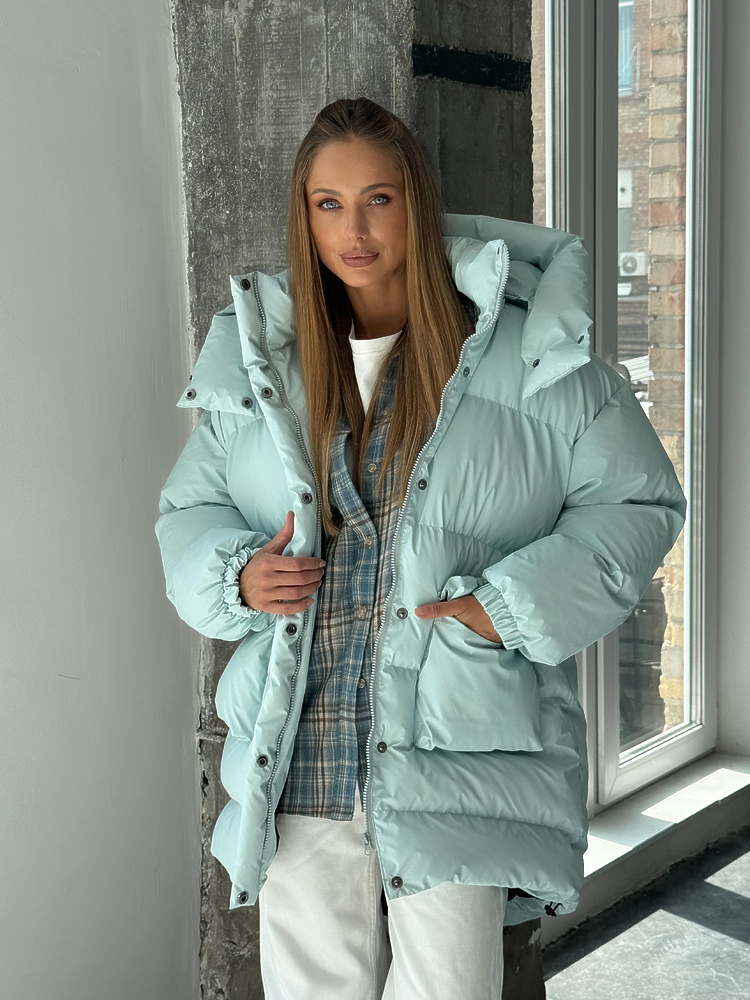 Puffer jacket BEZE LONG light blue reins color