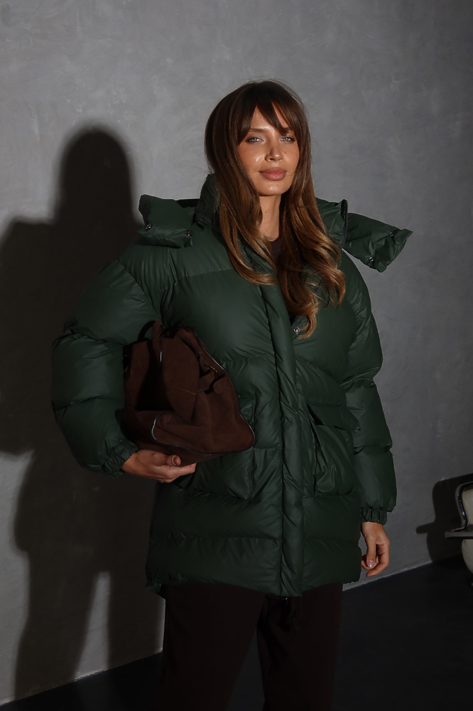 Puffer jacket BEZE LONG olive reins color