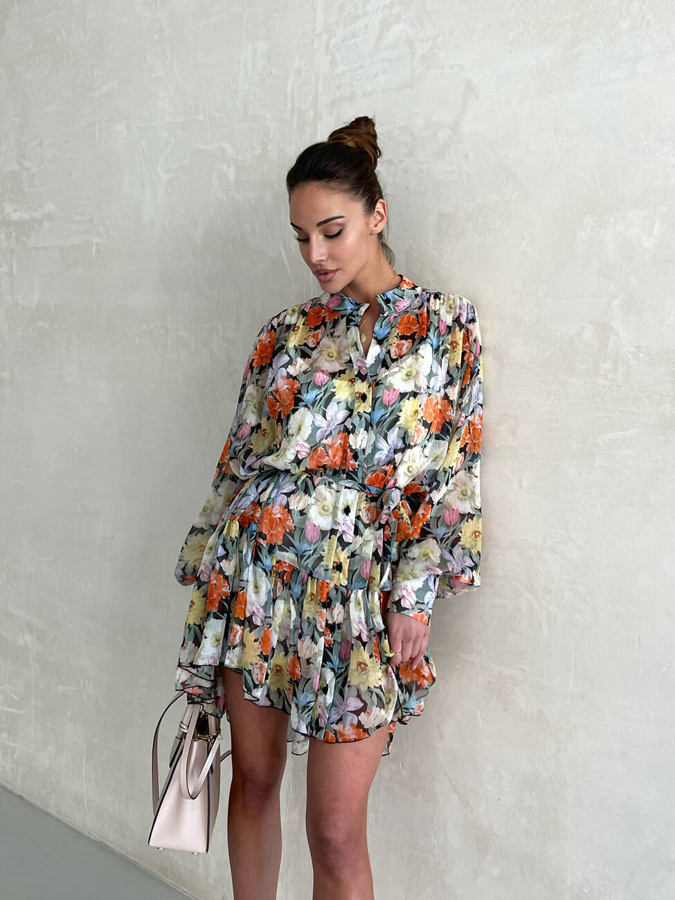 Dress ANN with belt color lily on black