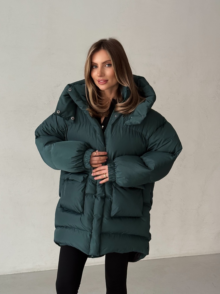 Puffer jacket BEZE LONG emerald color