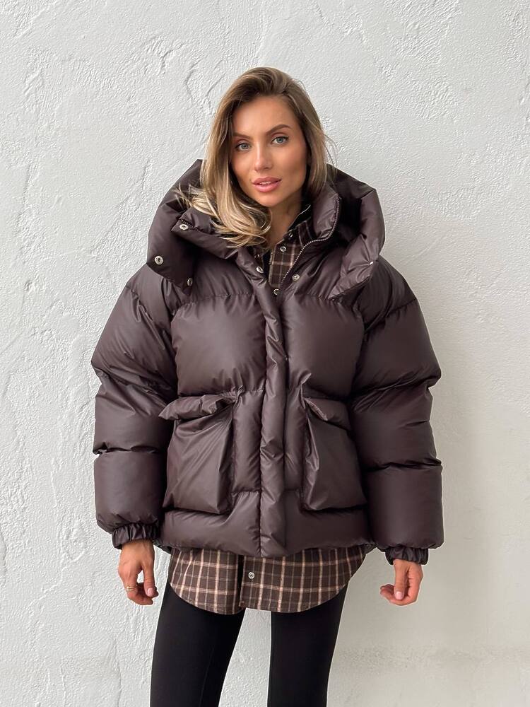 Puffer jacket BEZE color chocolate reins